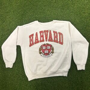 Harvard University Crewneck Sweatshirt Cream White Graphic Fleece Size 11/12